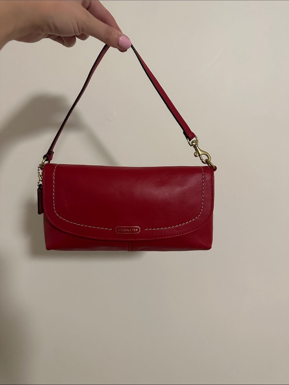 Coach Red Leather Wristlet Clutch with Gold Hardware